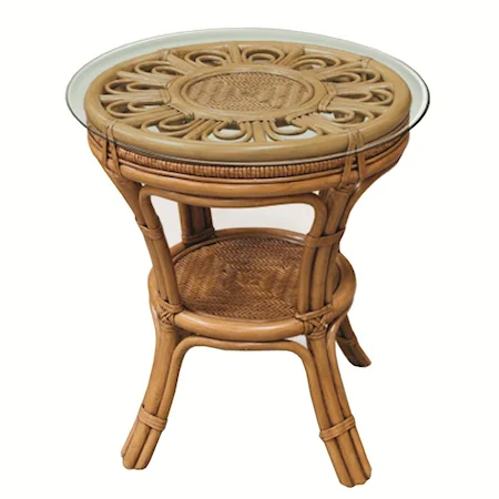 Round Wicker Rattan Lamp Table